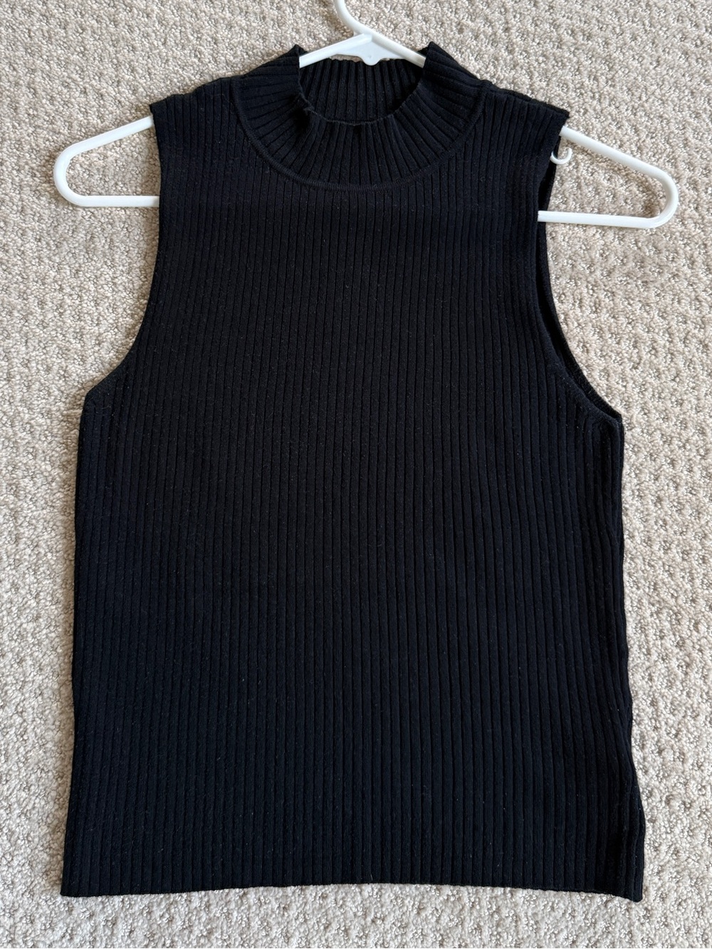 Sleeveless Black Ribbed Mock Neck Top Medium